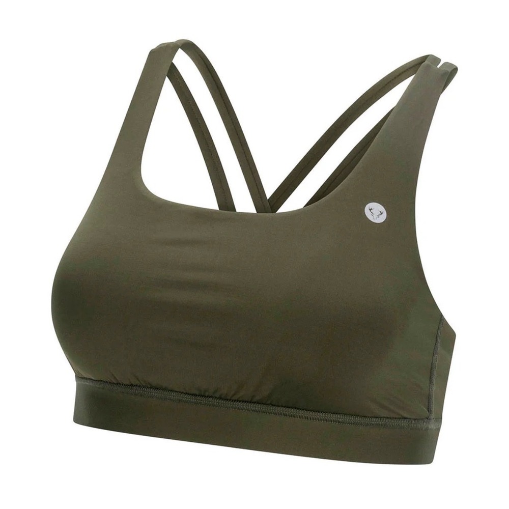 FORLOH Womens Strappy Back Sports Bra Olive Green Earth Tone Activewear Small